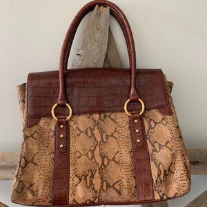 The Find large 2 tone reptile print handbag/ goldtone hardware